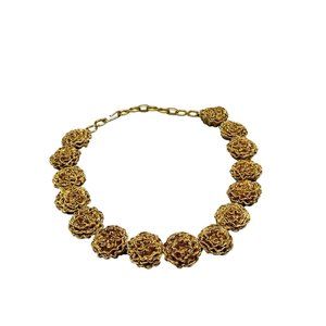 Vintage Wirework Golden Roses Flowers Necklace Gold Color Wire Intricate Design